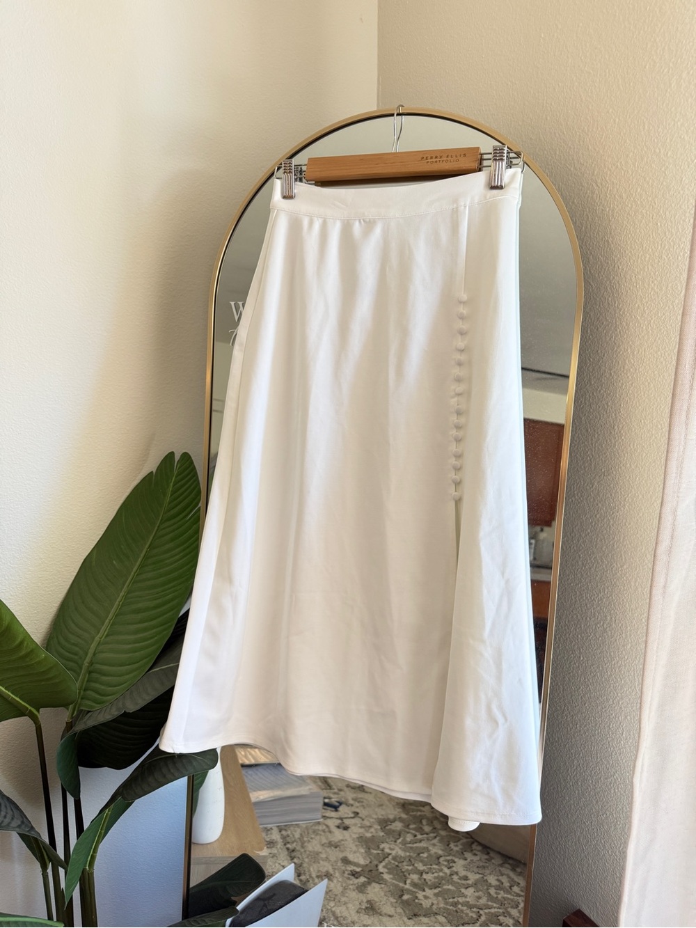Express White A-Line Midi Skirt with Side Button Detail